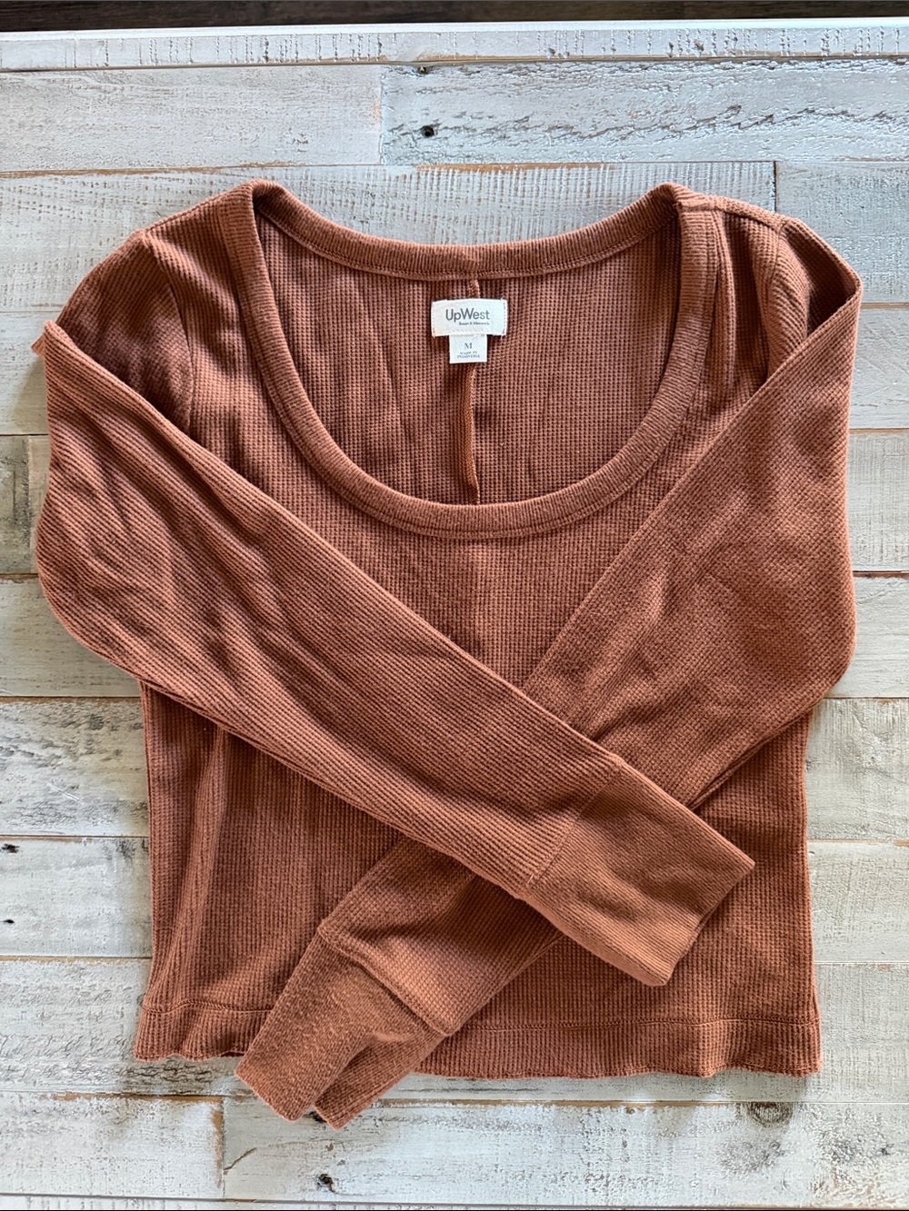 UpWest Rust Scoop Neck Waffle Knit Top
